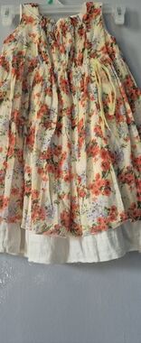 Smocked Waist Floral Circle Skirt - Cream with Orange Floral Print